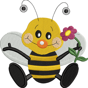 happy honey bee embroidery design