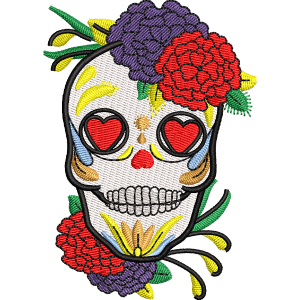 skull with flowers embroidery design