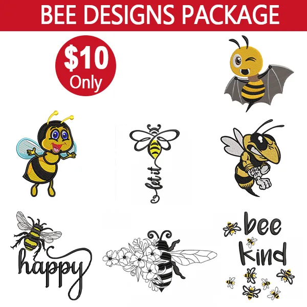 bee embroidery design bundle
