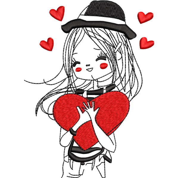 heart girl embroidery design