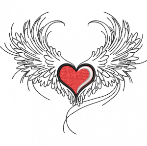 wings heart embroidery design