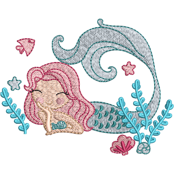 fish girl embroidery design