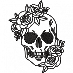 skull with flower embroidery design