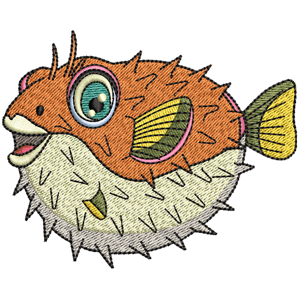 Orange Happy Fish Embroidery Design