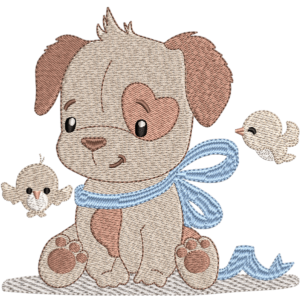Puppy With Baby Sparrow Design