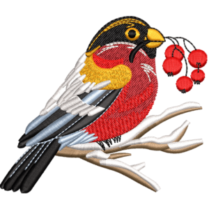 Sparrow Having Cherry Embroidery Design