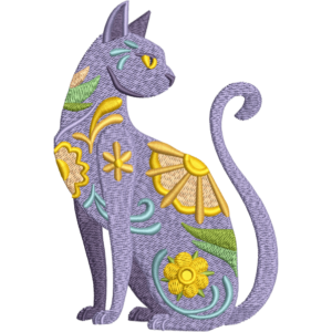 Purple Cat Embroidery Design