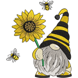 Gnome Bee With Flower Embroidery Design