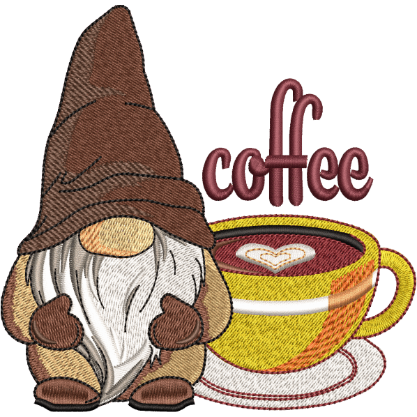 Gnome Coffee Embroidery Design