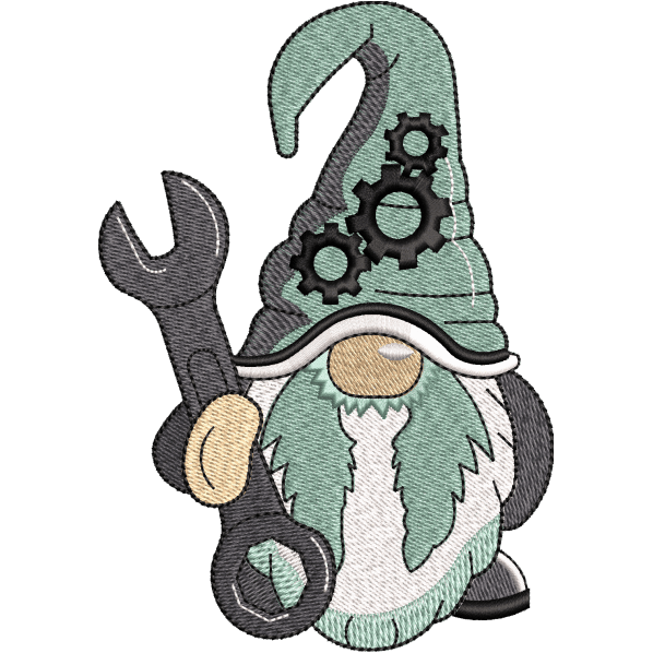 Gnome Mechanic Embroidery Design