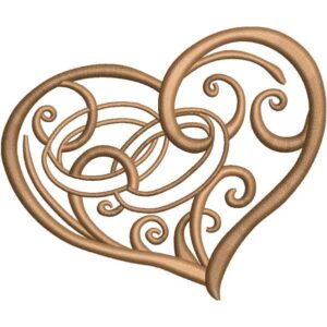 Golden Outlined Heart Embroidery Design