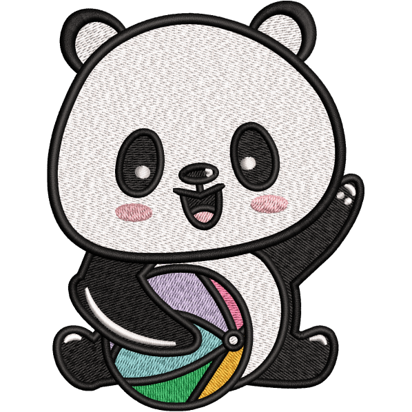 Baby Panda With Ball Embroidery Design