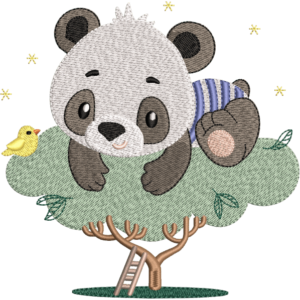 Panda With Tree Embroidery Design