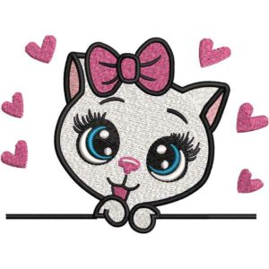 Cute Pink Cat Embroidery Design