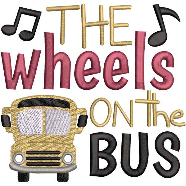 Wheels On The Bus Embroidery Design