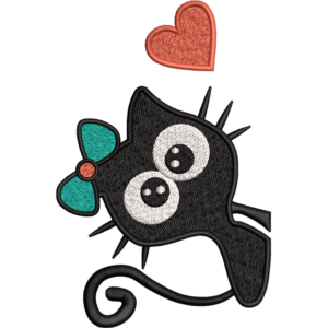 Black Cat Love Embroidery Design