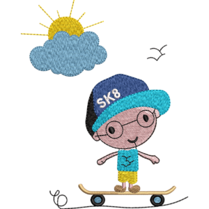 Boy With Skateboard Embroidery Design