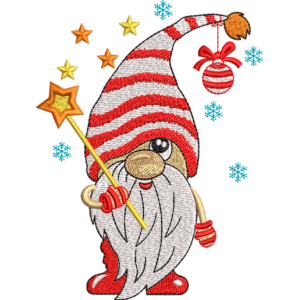 Gnome With Star Stick Embroidery Design