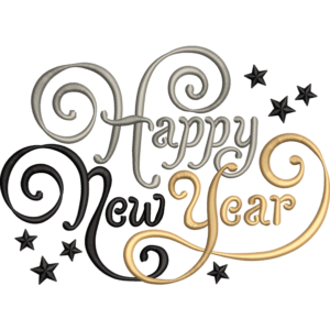 Happy New Year Text Embroidery Design