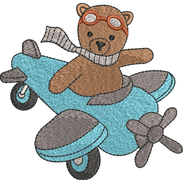 Bear On Plane Embroidery Design